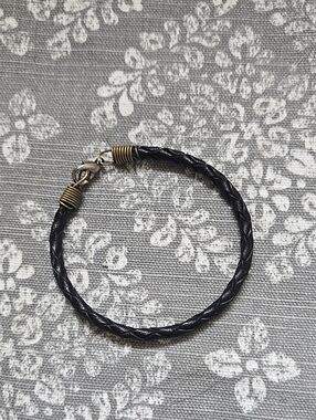 Braided Black Leather Bracelet with Brass Accents Boho Neutral Women Men